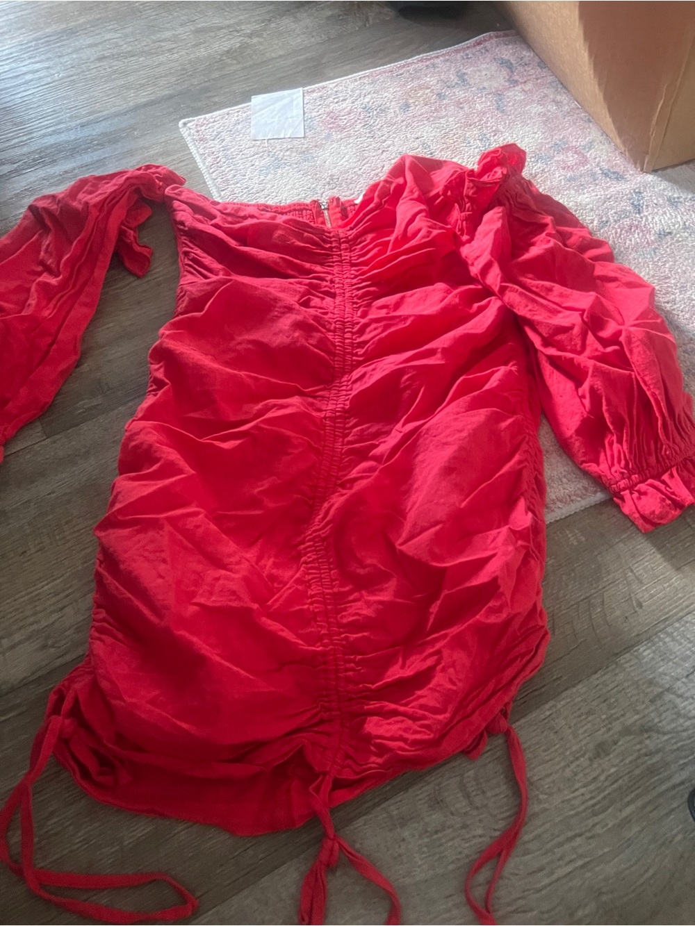 O. Vianca Red Ruched off the shoulder mini dress